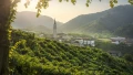 village and vineyards in the Prosecco Hills. Valdobbiadene, Italy