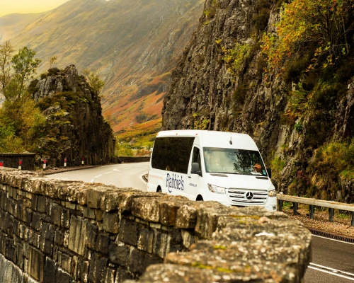 Rabbie's Tour bus on a narrow Highland road